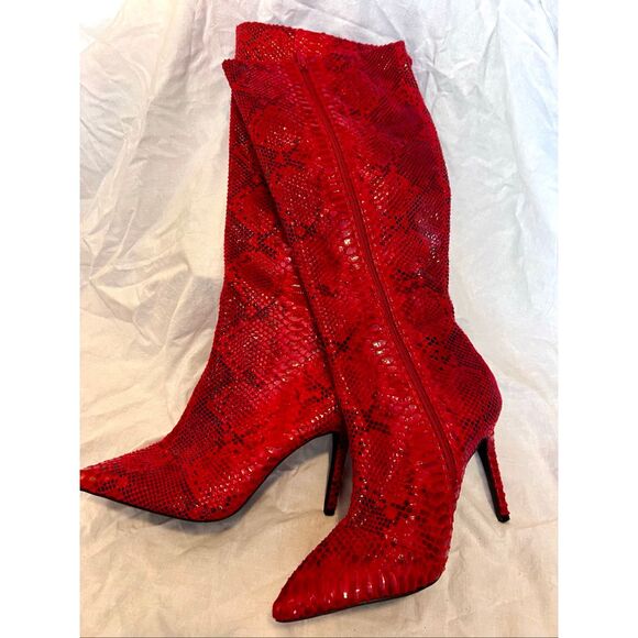 I.N.C. Rajel faux leather snake print knee-high boots / RED - Picture 4 of 8